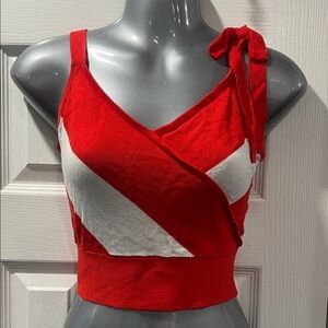 New York & Company Red and White Wrap Tank Top
